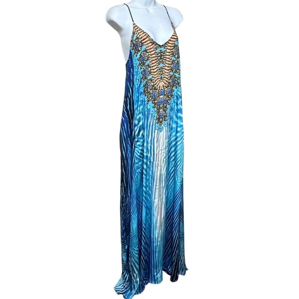 True Colours La Moda Blue Exotic Racerback Maxi Dress Cover Up S/M Resort Beach - Picture 4 of 11